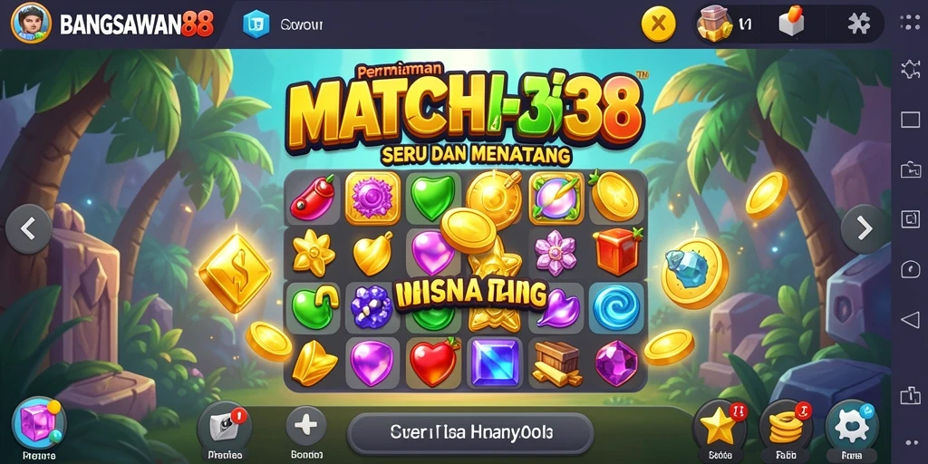 Screenshot BANGSAWAN88 menunjukkan gameplay penuh warna dan tantangan Match-3 yang seru.