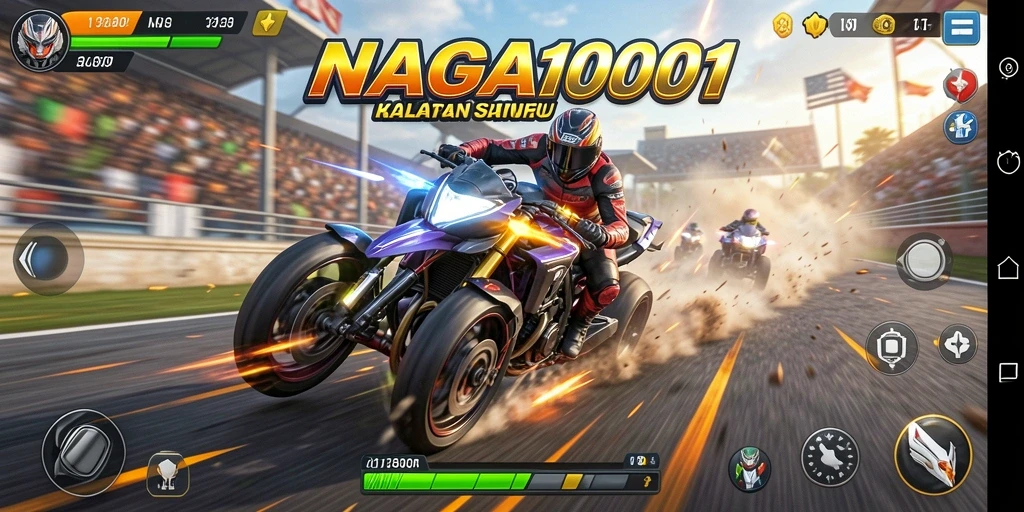 Screenshot utama NAGA1001 menampilkan balapan mendebarkan dengan lintasan yang menantang.