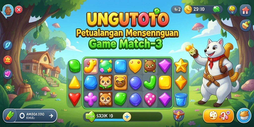 Tampilan gameplay seru dengan tantangan Match-3 yang berwarna-warni.
